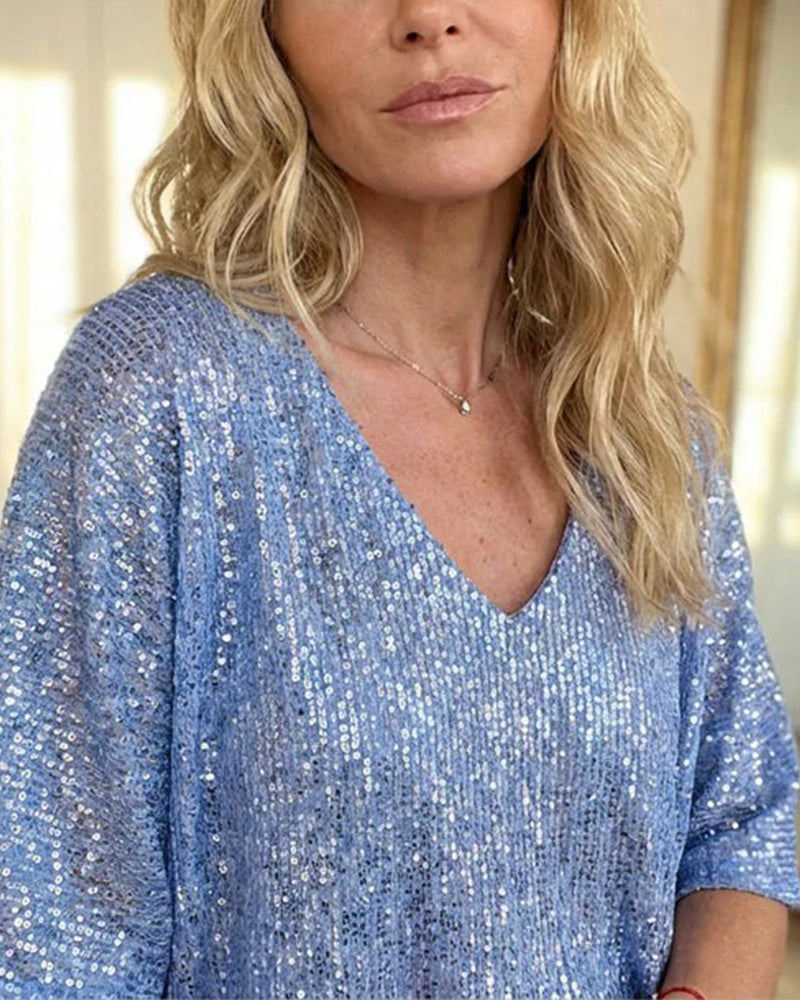 Sett V-Hals Paljett Stil