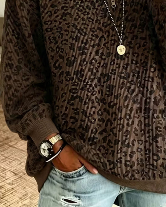 Sweatshirt Halv Glidelås Leopard Pullover