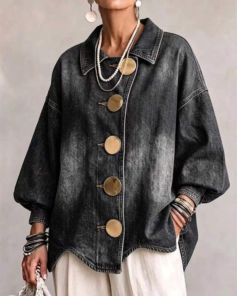 Kåpe Stor Metallknapp Vasket Denim
