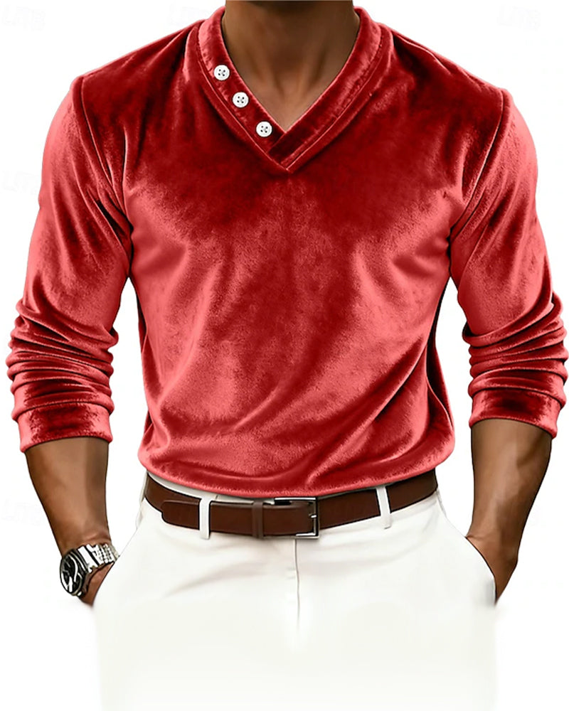 Herre Top Med Komfortabel Passform, Sammetstoff Och Lange Armer