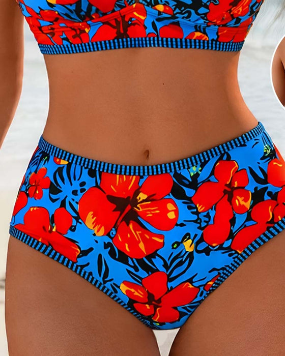 Bikini Blomstret Dyp-V Høy-Midje