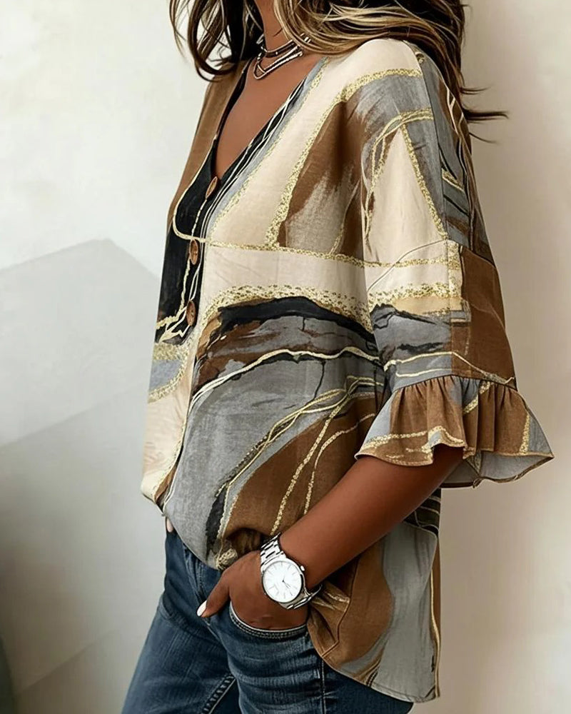 Bluse V-Hals Knapp Skjorteerm