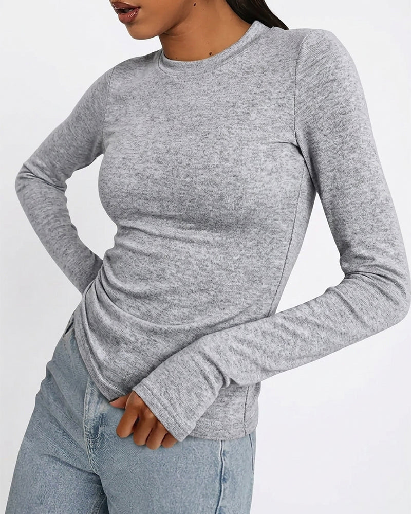 T-Skjorte Rund Hals Slim Fit Lang Erme Solid