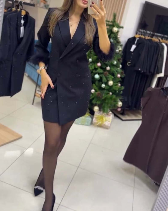 Skjørt Strutsefjær Forgyldte Krystaller Dobbelknapping Jakke