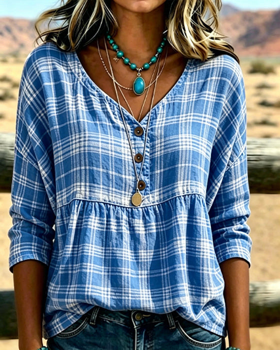 Bluse Vintage Rute V-Hals
