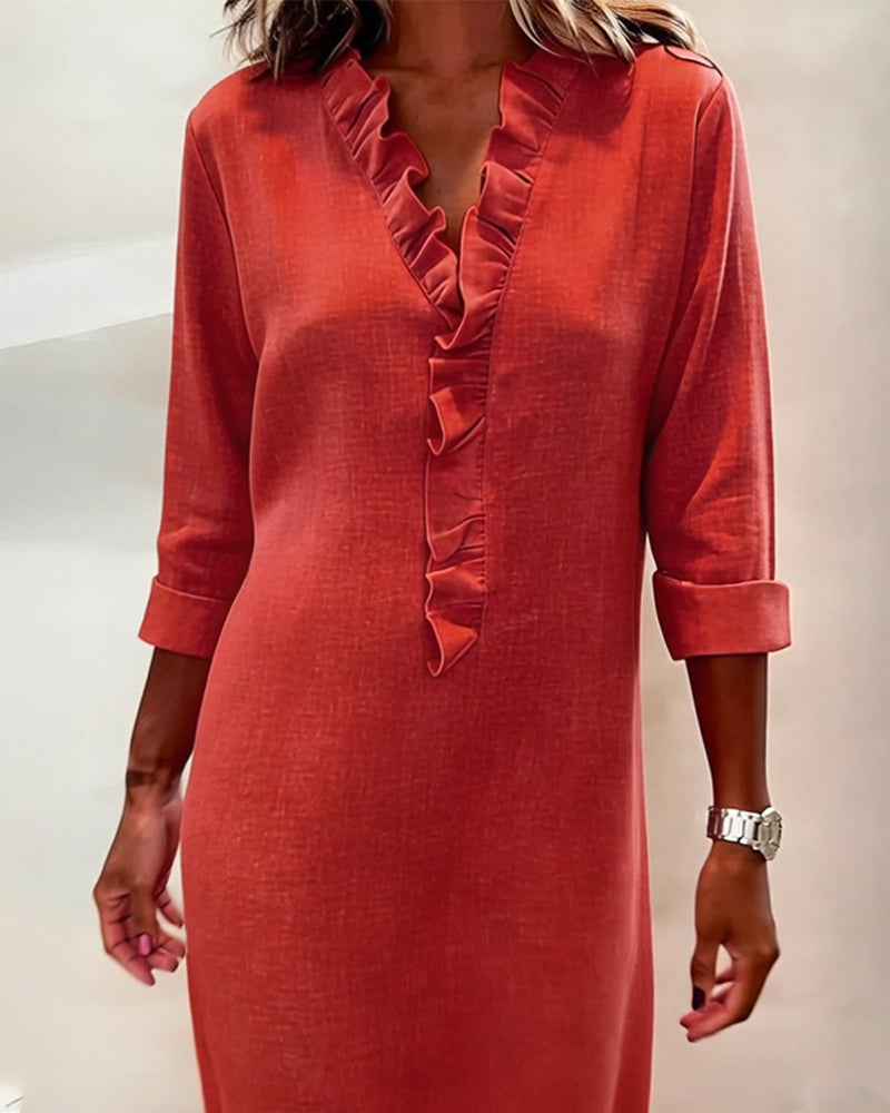 Kjole Rysjet V-Hals Ensfarget