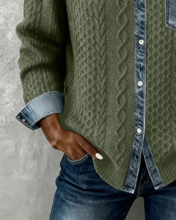 Langermet Skjorte Med Denim-Lappverk