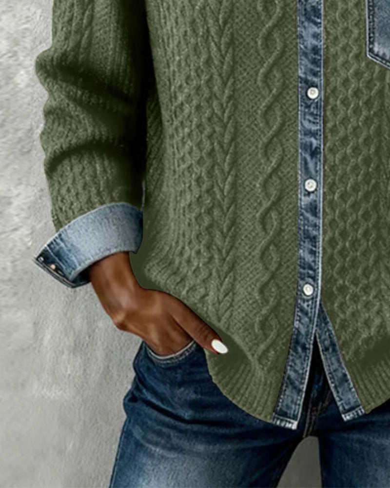 Langermet Skjorte Med Denim-Lappverk