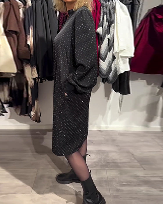 Kjole Med Lanterneermer Med Diamanttrykk