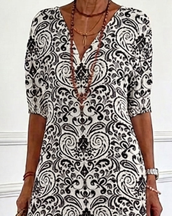 Kjole Vintage Blomstermønster V-Hals Maxi