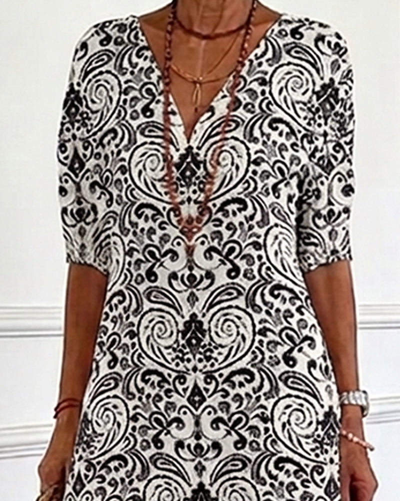 Kjole Vintage Blomstermønster V-Hals Maxi