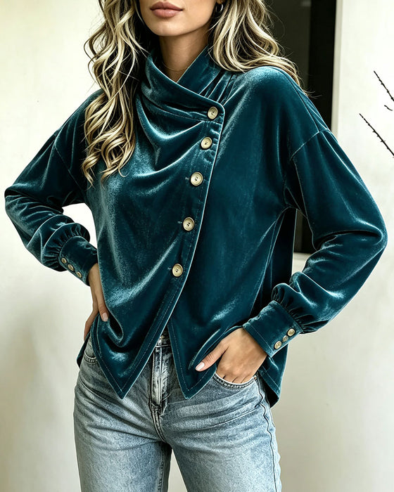 Bluse Turtleneck Splitt Kors Knapp