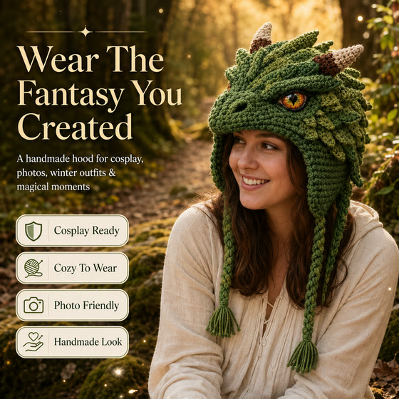 🐉✨ DIY hekle sett: Fantasi hettehatt 🧶🎭✨