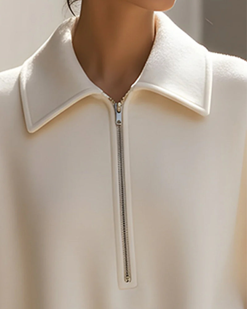 Half-zip Sweatshirt med Lanterneermer og Krage