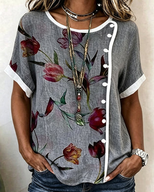 Bluse Tulipan Trykk Sideknapp