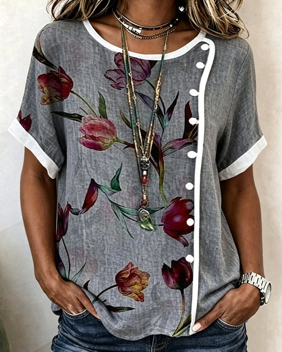 Bluse Tulipan Trykk Sideknapp