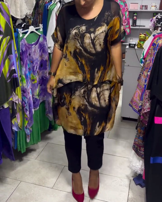 Topp Rund Hals Løs Casual Trykt