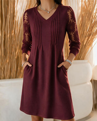 Kjole V-Hals Rynket Patchwork