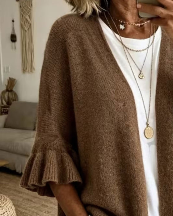 Cardigan Ensfarget Rynket Erme