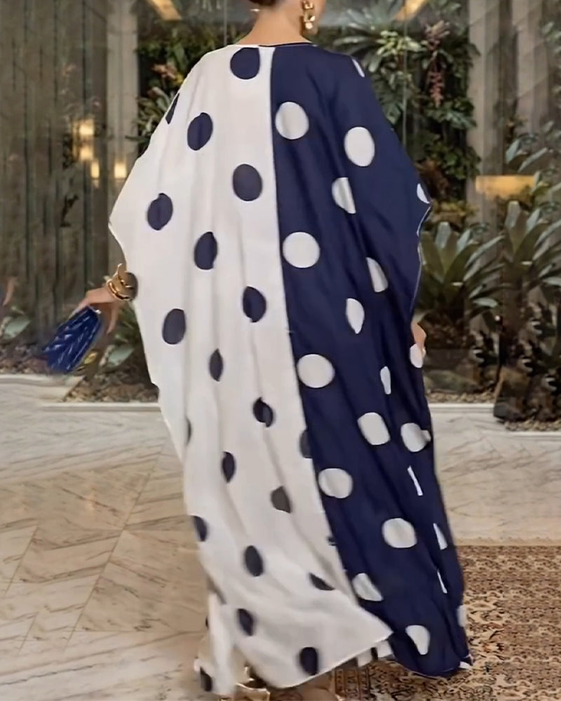 Kjole V-Hals Stor Polka Dot Casual