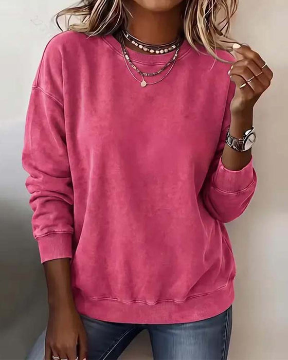 Sweatshirt Rund Hals Falt Skulder Lang Erm Løs
