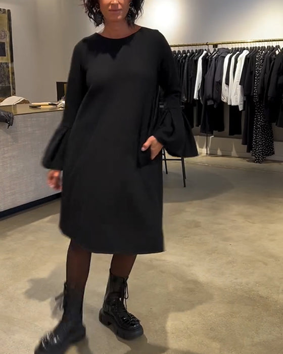 Kjole Ensfarget Flare Erm Rysjet