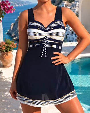 Swimdress Tankini Slips Stripe Skjørt