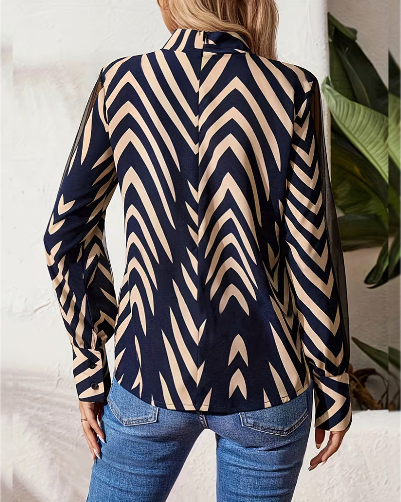Bluse med geometrisk, avslappet, langermet