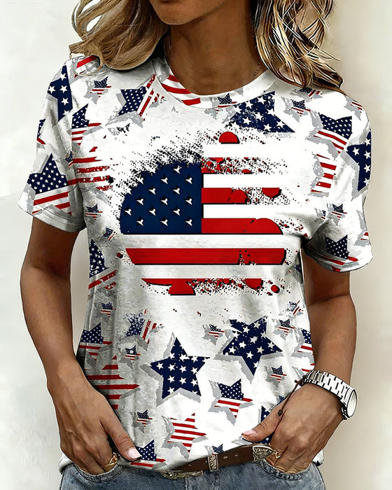 T-Skjorter Distressed Flagg Heltrykk Kortermet