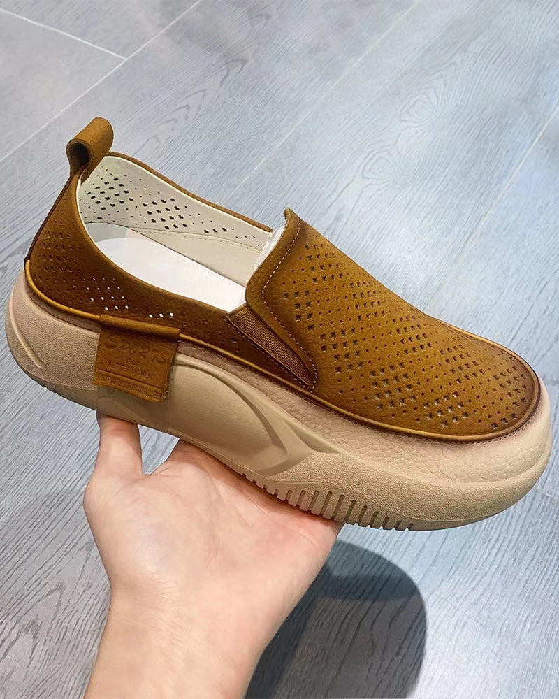 Sko Tykksålede Dame Uthullete Loafers Rund Tå Hette