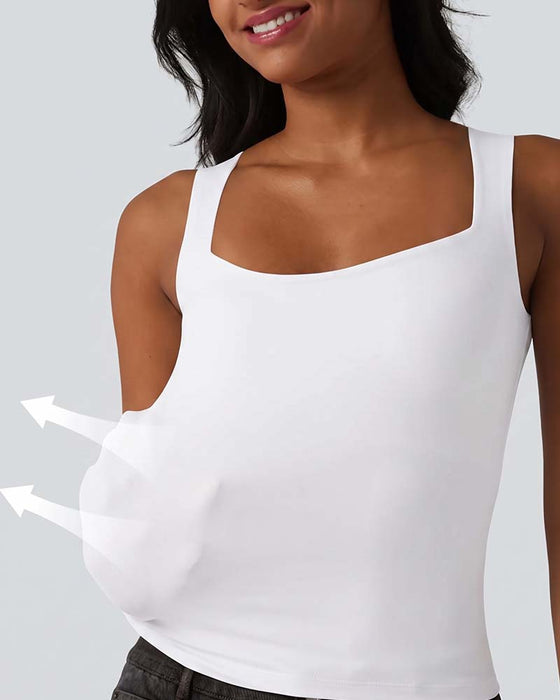 Tank Top Ensfarget Firkantet Hals Innbygd Bh