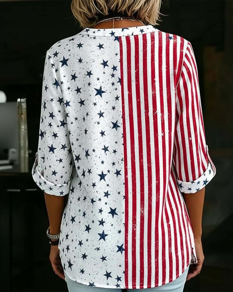 Bluse V-hals Trekvartsermer