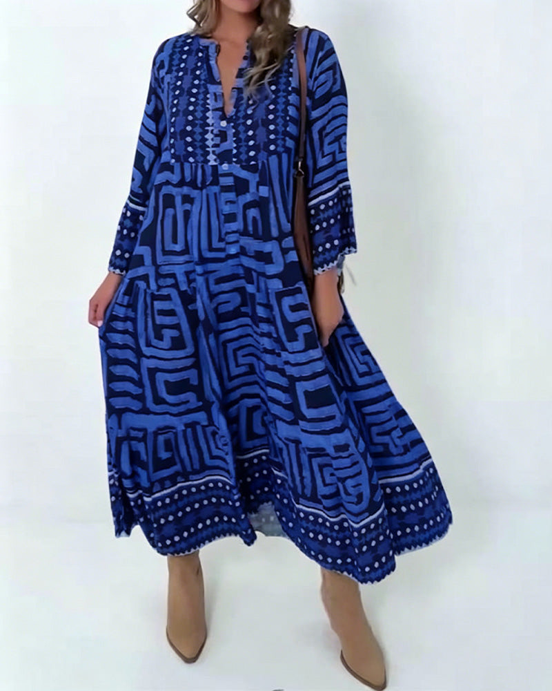 Kjole Etnisk Geometrisk Trykk