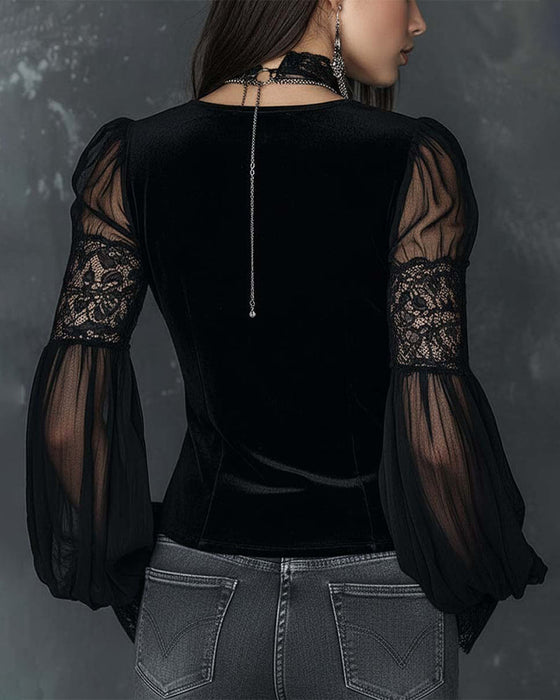 Bluse Kneppet V-Hals Puf ermet