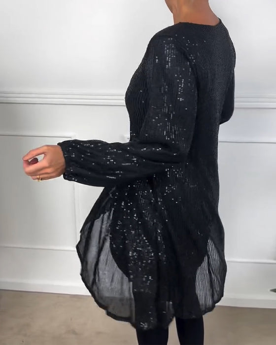 Kjole elegant lanterne ermet paljett a-linje