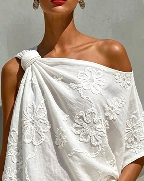 Bluse Tredimensjonal Blomst Enskulder