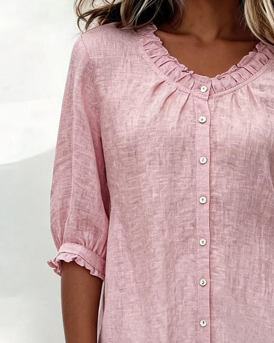 Skjorte Ruffle Trim Knapp