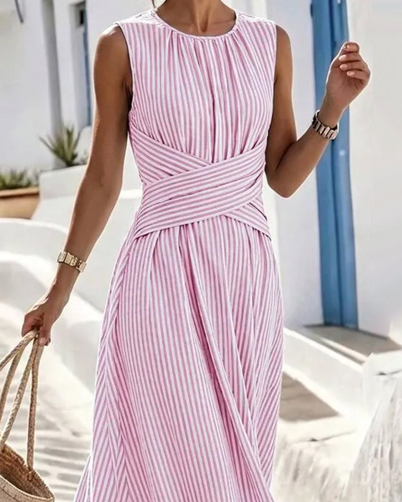 Kjole Stripe Twist Midje Ermeløs Lang