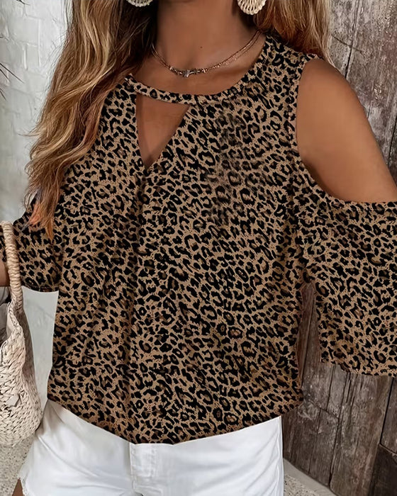 Bluse Leopardtrykk Cold Shoulder Mote
