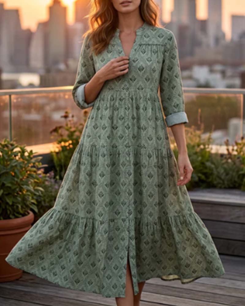 Kjole Vintage V-Hals Blomstret
