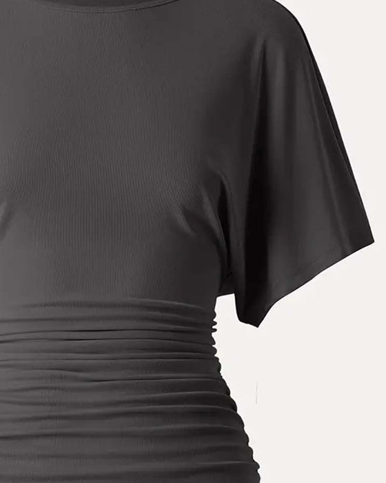 Bluse Casual Solid Plissert Kort Erme