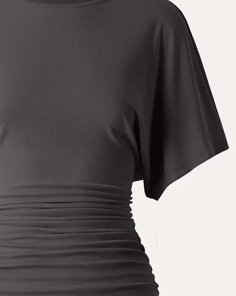 Bluse Casual Solid Plissert Kort Erme