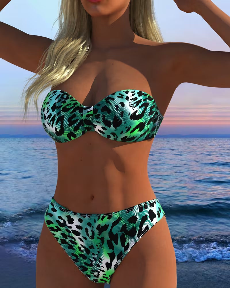 Bikini Bandeau Leopardtrykk