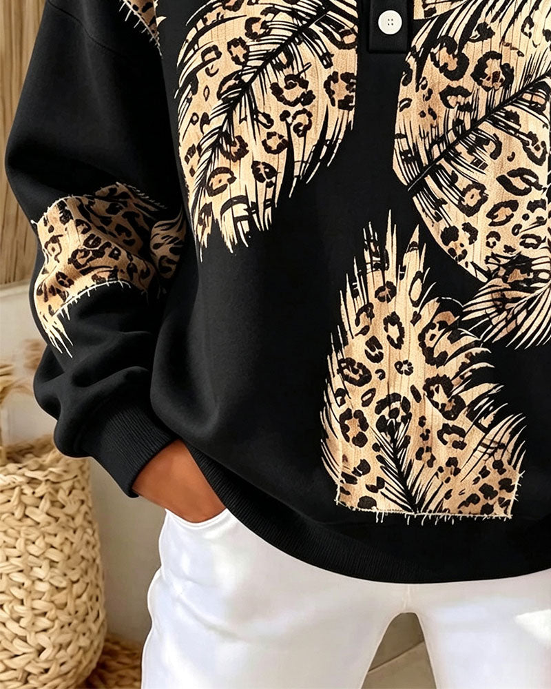 Sweatshirt Leopard Fjær Trykk
