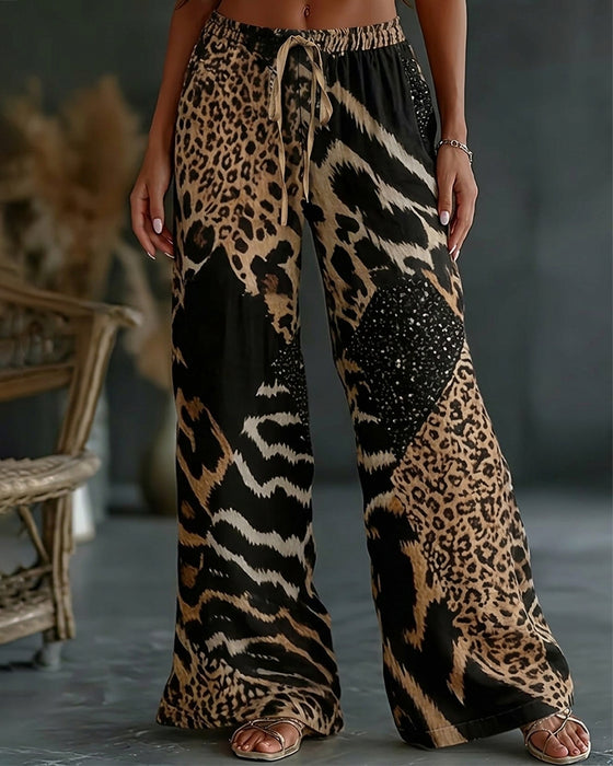 Bukser Leopard Trykk Patchwork Bred Ben Casual