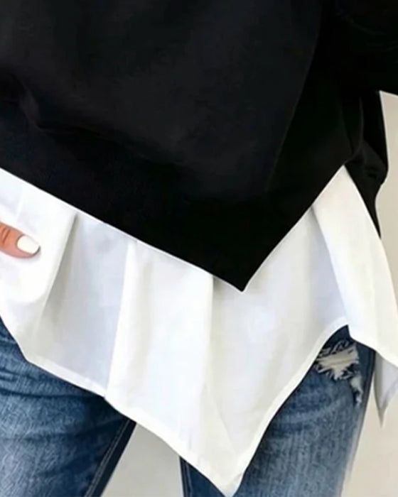 Sweatshirt Falsk Todelt Lappeteppe Kraget
