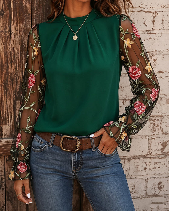 Bluse Mote Blomstret Mandarin Krage