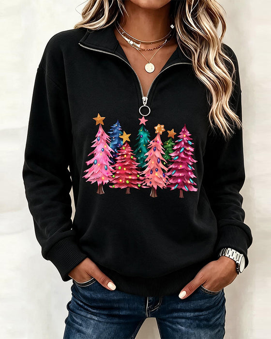 Sweatshirt Halv-Zip Juletre Trykk