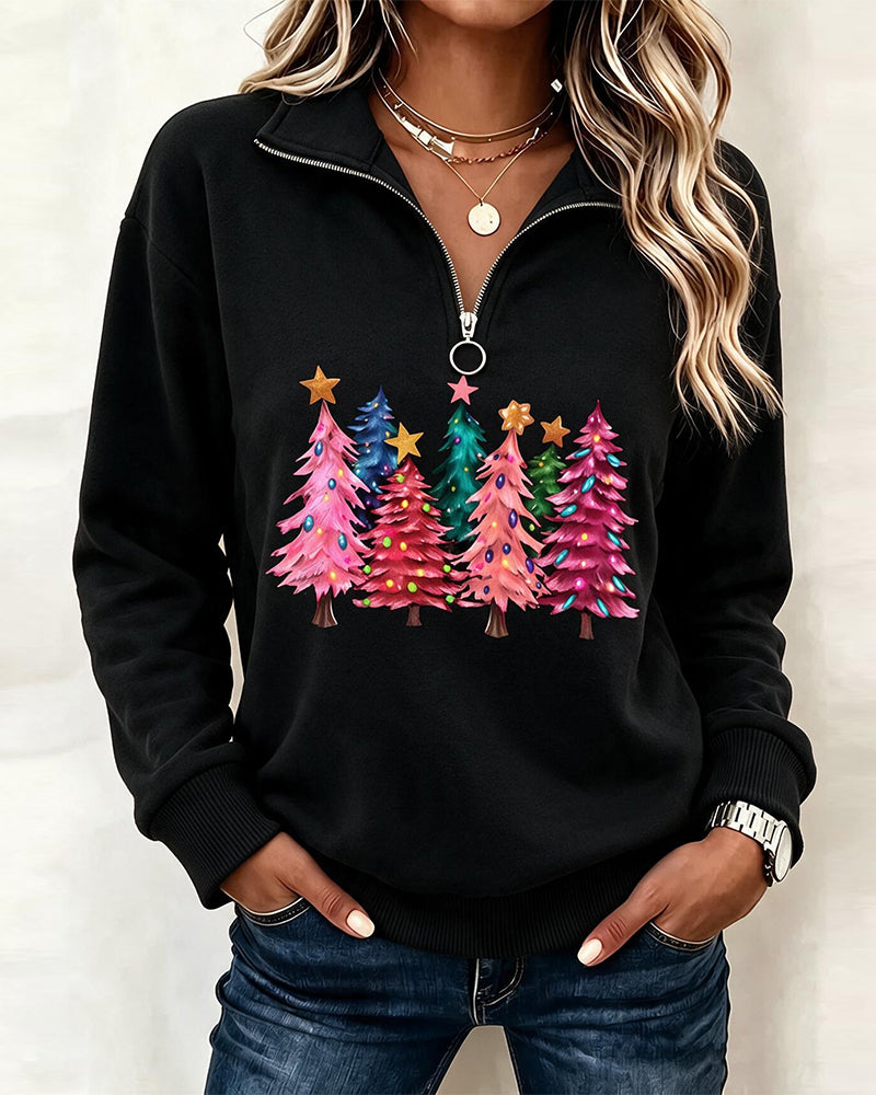 Sweatshirt Halv-Zip Juletre Trykk