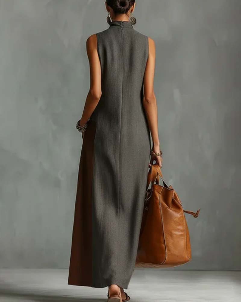 Kjole Høy Hals Asymmetrisk Lappeteppe Ermeløs